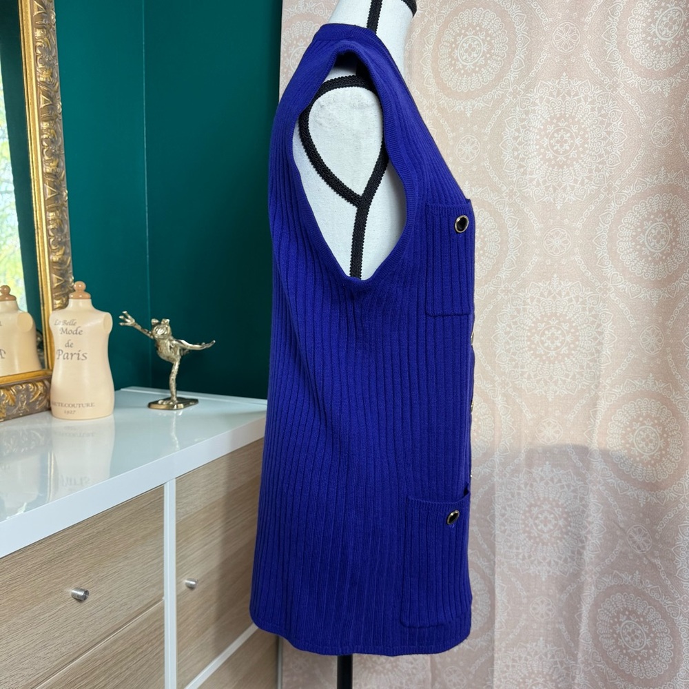JH Collectables VTG Royal Blue Sweater Vest Lambswool Acrylic Blend Buttons Sz L - Picture 2 of 9